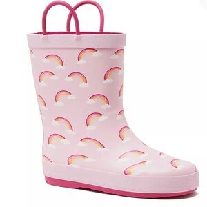 Pink Rainbow Patterned Kids Rain Boots Lands’ End size 11 excellent condition